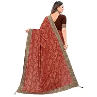 JAY AMBEY FABRICS Floral Foil Print Saree For Women Lycra Blend Saree With Blouse Piece (Brown)-thumb3