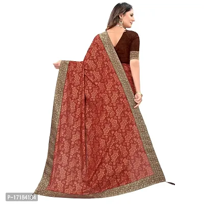 JAY AMBEY FABRICS Floral Foil Print Saree For Women Lycra Blend Saree With Blouse Piece (Brown)-thumb4