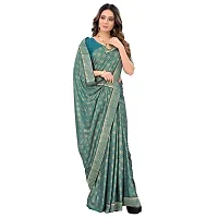 JAY AMBEY FABRICS Floral Foil Print Saree For Women Lycra Blend Saree With Blouse Piece (Peacock Blue)-thumb1