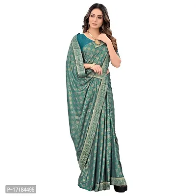 JAY AMBEY FABRICS Floral Foil Print Saree For Women Lycra Blend Saree With Blouse Piece (Peacock Blue)-thumb2