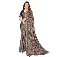 JAY AMBEY FABRICS Floral Foil Print Saree For Women Lycra Blend Saree With Blouse Piece (Royal Blue)-thumb2