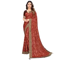 JAY AMBEY FABRICS Floral Foil Print Saree For Women Lycra Blend Saree With Blouse Piece (Brown)-thumb1