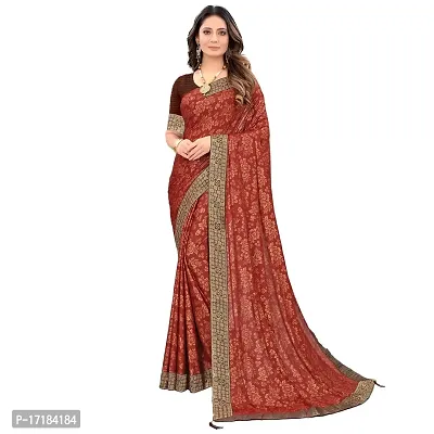 JAY AMBEY FABRICS Floral Foil Print Saree For Women Lycra Blend Saree With Blouse Piece (Brown)-thumb2