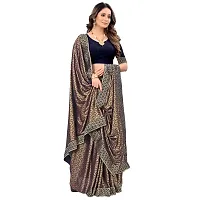 JAY AMBEY FABRICS Floral Foil Print Saree For Women Lycra Blend Saree With Blouse Piece (Royal Blue)-thumb1