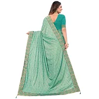 JAY AMBEY FABRICS Floral Foil Print Saree For Women Lycra Blend Saree With Blouse Piece (Rama Green)-thumb3