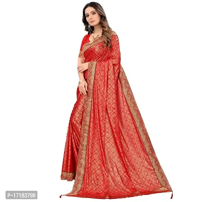 JAY AMBEY FABRICS Floral Foil Print Saree For Women Lycra Blend Saree With Blouse Piece (Red)-thumb3