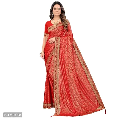 JAY AMBEY FABRICS Floral Foil Print Saree For Women Lycra Blend Saree With Blouse Piece (Red)-thumb0