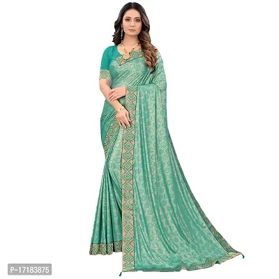 JAY AMBEY FABRICS Floral Foil Print Saree For Women Lycra Blend Saree With Blouse Piece (Rama Green)-thumb3