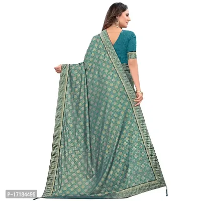 JAY AMBEY FABRICS Floral Foil Print Saree For Women Lycra Blend Saree With Blouse Piece (Peacock Blue)-thumb4