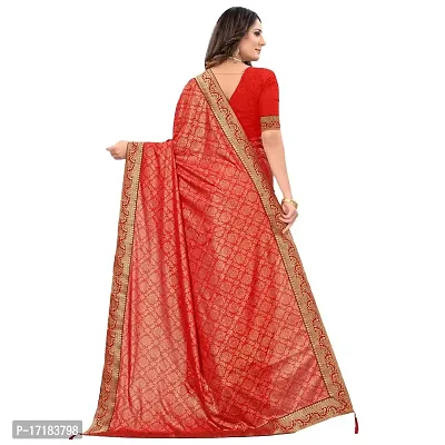 JAY AMBEY FABRICS Floral Foil Print Saree For Women Lycra Blend Saree With Blouse Piece (Red)-thumb4