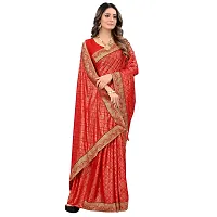 JAY AMBEY FABRICS Floral Foil Print Saree For Women Lycra Blend Saree With Blouse Piece (Red)-thumb1