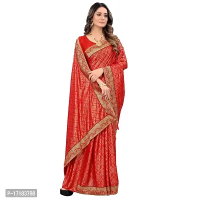 JAY AMBEY FABRICS Floral Foil Print Saree For Women Lycra Blend Saree With Blouse Piece (Red)-thumb2