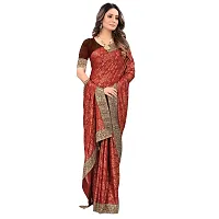 JAY AMBEY FABRICS Floral Foil Print Saree For Women Lycra Blend Saree With Blouse Piece (Brown)-thumb2