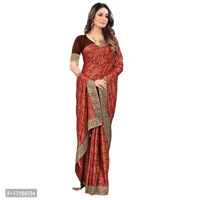 JAY AMBEY FABRICS Floral Foil Print Saree For Women Lycra Blend Saree With Blouse Piece (Brown)-thumb3