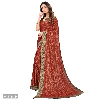 JAY AMBEY FABRICS Floral Foil Print Saree For Women Lycra Blend Saree With Blouse Piece (Brown)