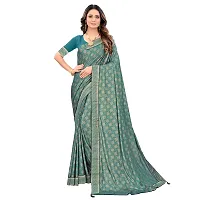 JAY AMBEY FABRICS Floral Foil Print Saree For Women Lycra Blend Saree With Blouse Piece (Dark Green)-thumb2