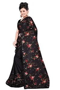 JAY AMBEY FABRICS Women's Ruffle Lycra Frill Saree With Unstitched Blouse Material Ethnic Wear Traditional Saree's (BLACK)-thumb1