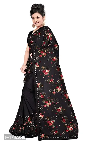 JAY AMBEY FABRICS Women's Ruffle Lycra Frill Saree With Unstitched Blouse Material Ethnic Wear Traditional Saree's (BLACK)-thumb2