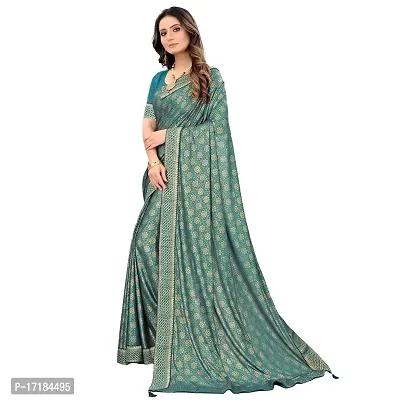 JAY AMBEY FABRICS Floral Foil Print Saree For Women Lycra Blend Saree With Blouse Piece (Peacock Blue)