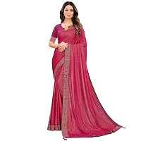 JAY AMBEY FABRICS Floral Foil Print Saree For Women Lycra Blend Saree With Blouse Piece (Magenta)-thumb2