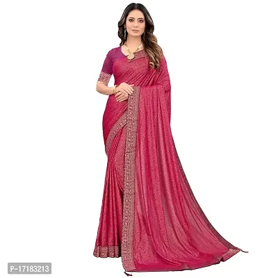 JAY AMBEY FABRICS Floral Foil Print Saree For Women Lycra Blend Saree With Blouse Piece (Magenta)-thumb3