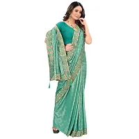 JAY AMBEY FABRICS Floral Foil Print Saree For Women Lycra Blend Saree With Blouse Piece (Rama Green)-thumb1