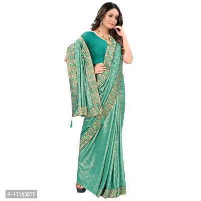 JAY AMBEY FABRICS Floral Foil Print Saree For Women Lycra Blend Saree With Blouse Piece (Rama Green)-thumb2