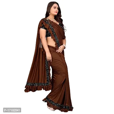 JAY AMBEY FABRICS Women's Woven Polyester Saree With Blouse Piece (Saree_Brown)-thumb3