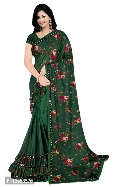 Stylish Lycra Printed Saree With Separate Blouse Piece For Women-thumb0