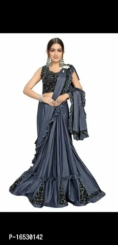 Fancy Lycra Blend Saree with Blouse Piece for Women