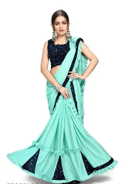 Lycra Embellished Partywear Sarees with Blouse Piece