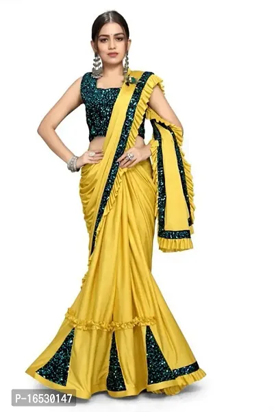 Fancy Lycra Blend Saree with Blouse Piece for Women-thumb0