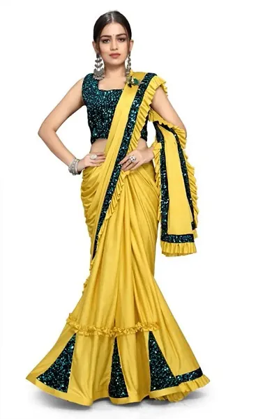Lycra Embellished Partywear Sarees with Blouse Piece
