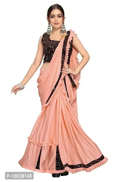 Fancy Lycra Blend Saree with Blouse Piece for Women