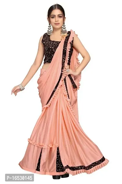 Fancy Lycra Blend Saree with Blouse Piece for Women-thumb0