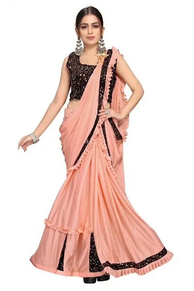 Fancy Lycra Blend Saree with Blouse Piece for Women