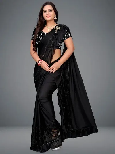 Lycra Partywear Sarees with Blouse Piece
