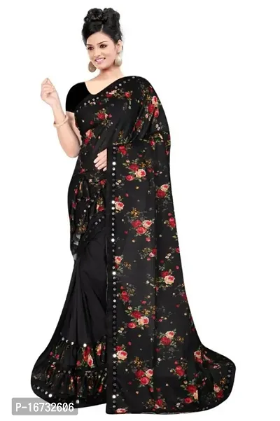 Stylish Lycra Blend Printed Ready To Wear Saree With Blouse Piece