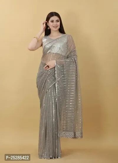 Classic Lycra Saree with Blouse piece for women-thumb0