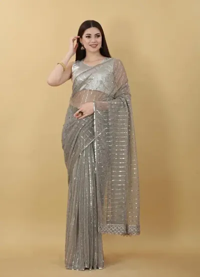 Lycra Sequinned Sarees with Blouse piece