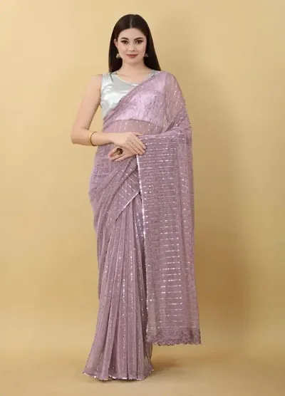 Lycra Sequinned Sarees with Blouse piece