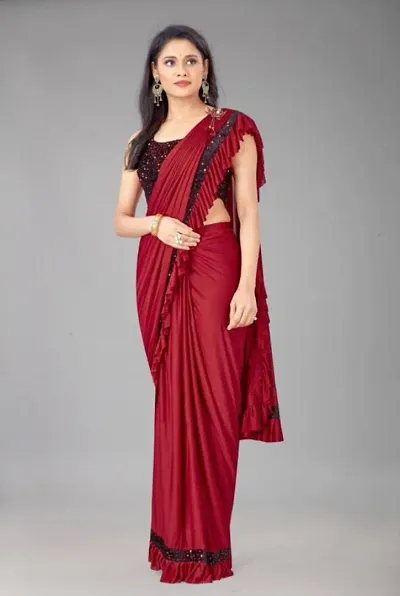 Beautiful Lycra Embellished Women Saree with Blouse piece