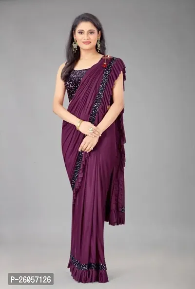 Classic Lycra Saree with Blouse piece For Women-thumb0