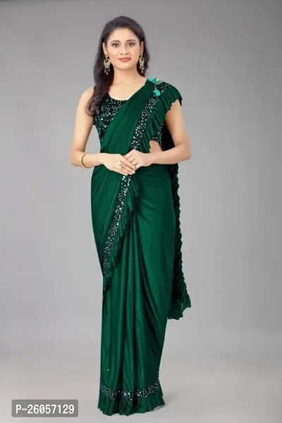 Classic Lycra Saree with Blouse piece For Women-thumb0