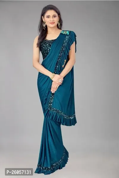 Classic Lycra Saree with Blouse piece For Women-thumb0