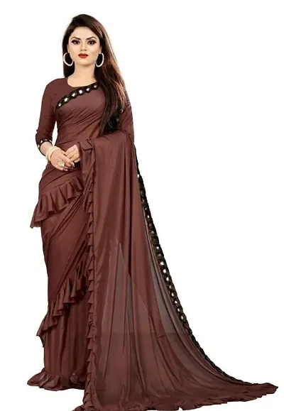 Beautiful Pure Georgette Ruffle Saree With Blouse Piece