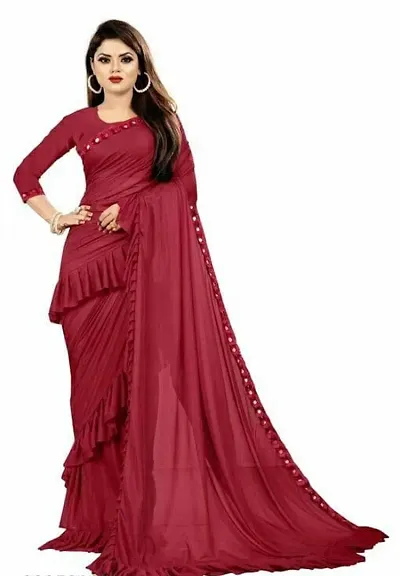 Lycra Solid Ruffle Sarees with Blouse Piece