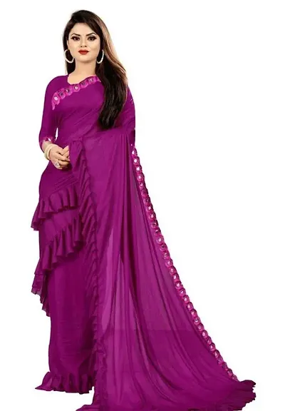 Trendy Georgette Bollywood Style Ruffle Saree With Blouse Piece