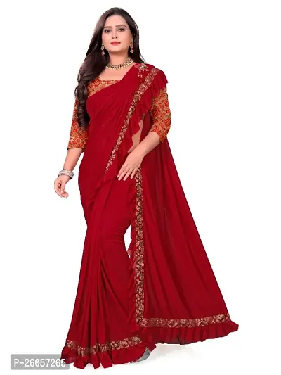 Classic Lycra Saree with Blouse piece for women-thumb0
