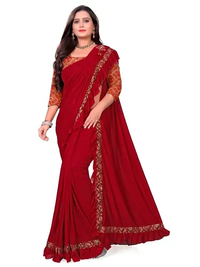 Fancy Ruffle Polyester Sarees With Blouse Piece